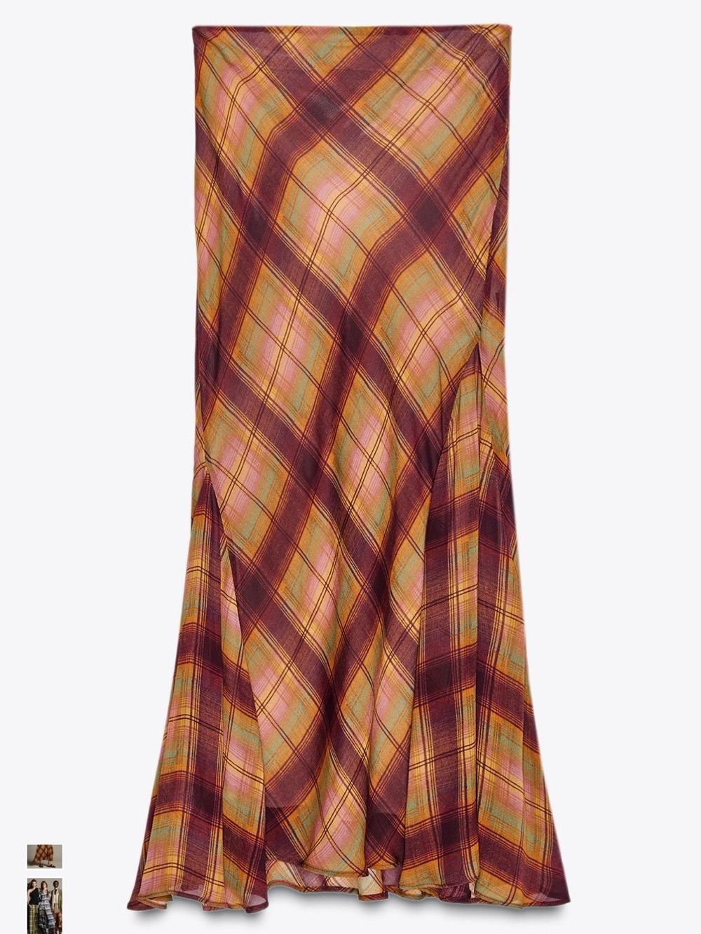 Zara Plaid Maxi Skirt in Brown and Olive Tones size M - Picture 6 of 7